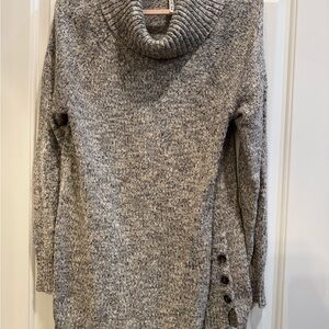 Leo & Nicole Gray Marled Cowl Neck Sweater with Side Button Detail